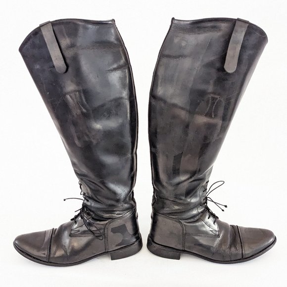 ๐ Vintage Leather Laced Wide Calf Riding Boots - Men's Size 9.5 Extra Wide ๐ - Picture 3 of 10